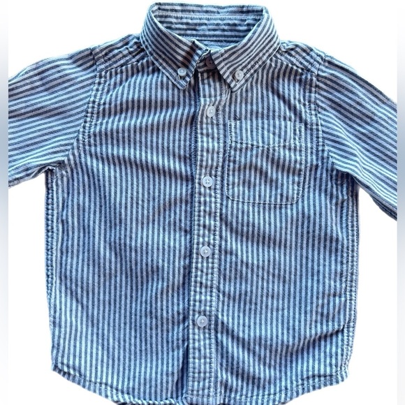 The Children’s Place Boys Grey White Striped Long Sleeve Button Down Shirt - Picture 2 of 5